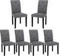 VECELO Upholstered Dining Chairs Set of 6, Modern Fabric and Solid Wood Legs &High Back for Kitchen/Living Room- Dark Gray