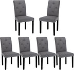 VECELO Upholstered Dining Chairs Set of 6, Modern Fabric and Solid Wood Legs &High Back for Kitchen/Living Room- Dark Gray