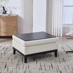 Setawix 33.86" Large Storage Ottomans for Living Room,Boucle Upholstered Ottoman Coffee Table with Tray,Mid Century Modern Ottoman Seat with Storage Footrest for Bedroom (Ivory+Black Legs)