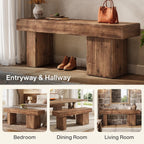 Thickened Solid Wood Bench, 47" Rustic Farmhouse Entryway Bench with Artistic Legs, Heavy Duty Dining Bench for Kitchen, Living Room, Hallway, End of Bed, Natural Wood