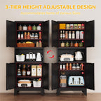 YAUWOH 69" Tall Metal Pantry Cabinet with Microwave Shelf, 4 Doors & 3 Adjustable Shelves, 120LBS Per Shelf Heavy Duty Storage Cabinet with Anti-Tip Design for Kitchen,Dining Room (1PC,Black)