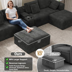 151" U Shaped Cloud Sectional Couch Modular Sofa, Comfy Oversized Boneless Couches for Living Room, Plush Corduroy Sectional Sofa Set with Ottoman Storage Console USB, Olive Dark Gray