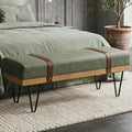DUOMAY Industrial Modern PU Rectangle Ottoman Bench with PU Strap and Metal Legs, Mid Century Dining Table Bench Footstool Entryway Shoe Bench for Bedroom Dining Room Living Room, Green