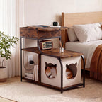 End Table with Charging Station, 3-Tier Sofa Side Table Sliding Top for Living Room, Bedside Table with Storage, Modern Curved Frame Accent Sofa Nightstand for Small Spaces Apartment, Black & Brown