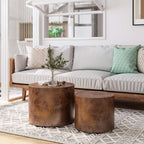 Nesting Coffee Table Set of 2, Modern Round Coffee Table and End Table Set, Brown Burl Center Table Circle Side Table for Living Room Bedroom Office