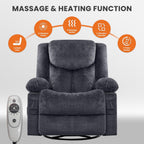 Swivel Recliner Chair for Adults,Oversized Rocker Recliner with Massage and Lumbar Heat,Rocking Chair with Side Pocket,2 Cup Holders,for Living Room
