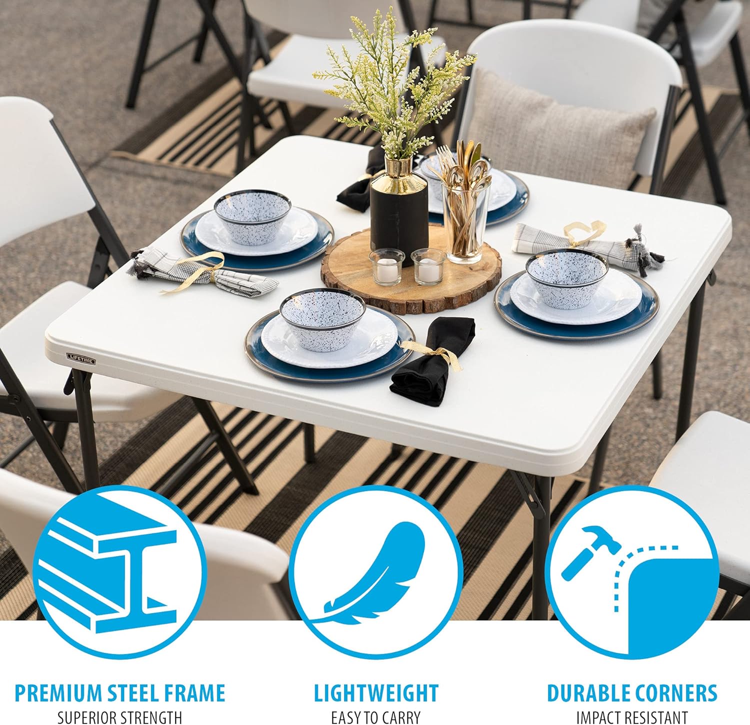 LIFETIME 80783 37-Inch Commercial Grade Square Folding Card Table, White Granite
