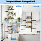 4-Tier Over The Toilet Storage Shelf, Adjustable Carbon Steel Bathroom Organizer, No Drill Tension Mount Freestanding Shelving Unit for Small Rooms, Space Saving Above Behind Toilet
