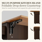 DHH Rolling Kitchen Island with Drop Leaf Countertop&Ample Storage - 39.4" Small Mobile Kitchen Cart On Wheels with Sliding Door,Drawers,Spice Rack & 2-Tier Storage (Dark Walnut)