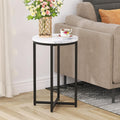 Modern Side Table with Faux Marble MDF Top, Black Metal X-Base, Compact End Table for Small Spaces Living Room Bedroom, Stable and Easy to Assemble