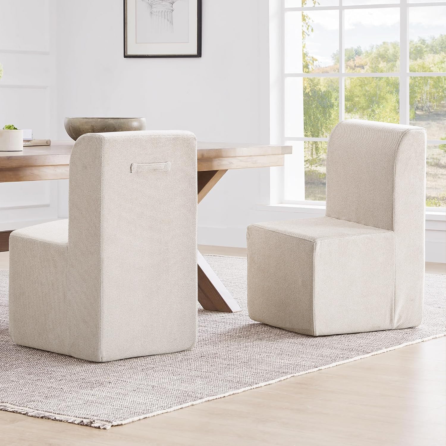 Upholstered Dining Chairs Set of 4, Modern Linen Fabric Dining Room Chairs with Mid Backrest and Padded Seat Cushion, Accent Armless Kitchen Side Chairs for Dining Room, Living Room, Reading Room