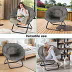 Folding Saucer Chair, Faux Fur Saucer Chairs for Adults Teens, Comfy Moon Chairs with Metal Frame for Bedroom, Living Rooms, Apartments, Camping, Lounging, Garden and Courtyard (Grey)
