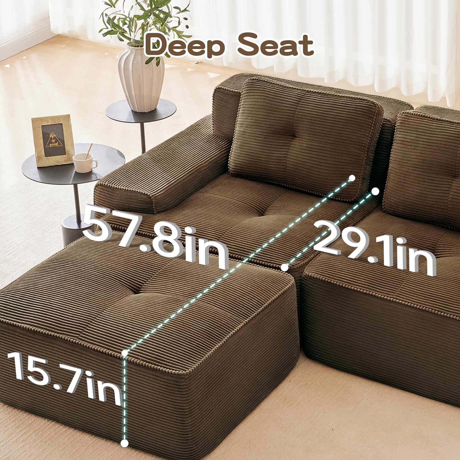 Oversized Modular Sectional Sofa, Modern V Shaped Corner Boneless Couch with Ottoman, Comfy 5 Seater Cloud Sleeper Sofa with Deep Seat, Customizable Layout Couches for Living Room, Apartment, Brown