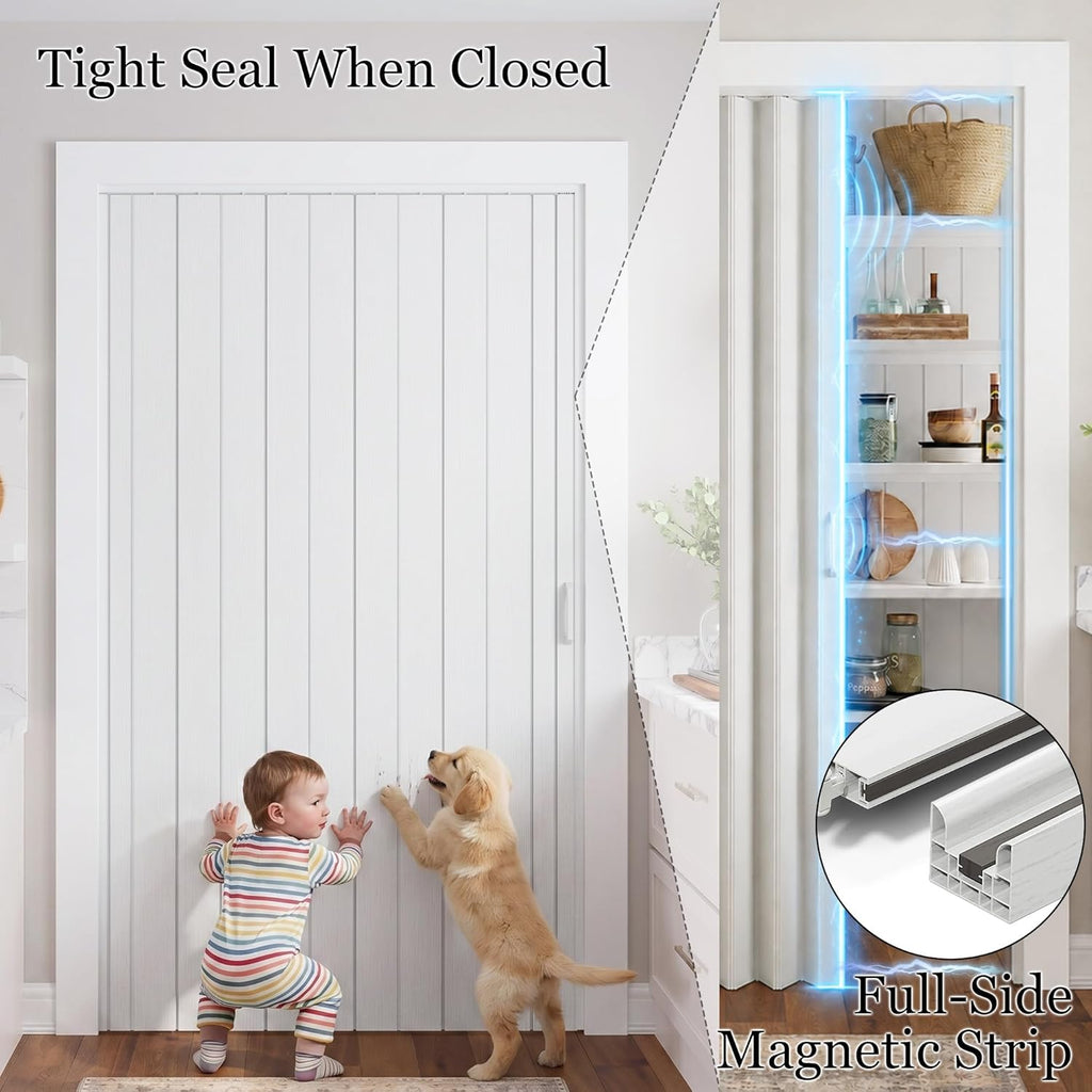 SmartStandard 24" x 80" Accordion Doors Interior, Double Walled Accordion Folding Doors for Closet, PVC Accordian Door for Doorway Bathroom Basement, Easy to Assemble, Space Saving, White