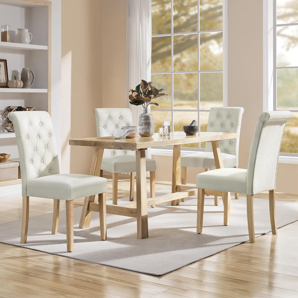 Yaheetech Dining Chairs Set of 4 Fabric Upholstered Dining Room Chairs with Button Tufted High Back and Solid Wood Legs for Kitchen/Living Room/Restaurant, Modern Style, Beige