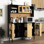 Farmhouse Buffet Sideboard Cabinet with Power Outlet & Wine Rack -59" Height, Coffee Bar Cabinet with Storage Door for Kitchen Pantry Living Room