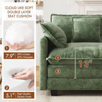 WorthFurni 111.4” Modular Sectional Sofa, U Shape Cloud Couch with 2 Movable Ottoman, Comfy Chenille Deep Seat Sofa with Soft Pillows for Living Room Apartment (Green)