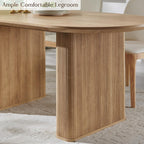 T4TREAM 63" Fluted Oval Dining Table for 4-6, Mid-Century Modern Kitchen Table with Thickened Edge & Strip Pedestal Base, Wood Luxury Table for Dining Room/Kitchen/Home Office,Natural Oak(Table Only)