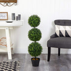 Nearly Natural 36in Artificial Triple Ball Boxwood Topiary Tree - Indoor Outdoor Realistic Faux Greenery for Home Patio Office Decor, Low Maintenance