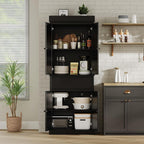 Slim Tall Pantry Cabinet - 4 Rattan Doors, Drawer, and 2 Adjustable Shelves - Freestanding Storage Cupboard for Entryway, Kitchen, Dining Room, Bathroom, or Office,Black