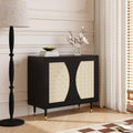 4ever2buy Black Rattan Cabinet, Rattan Buffet Cabinet with Storage, Accent Sideboard Buffet with Adjustable Shelves for Kitchen and Dining Room