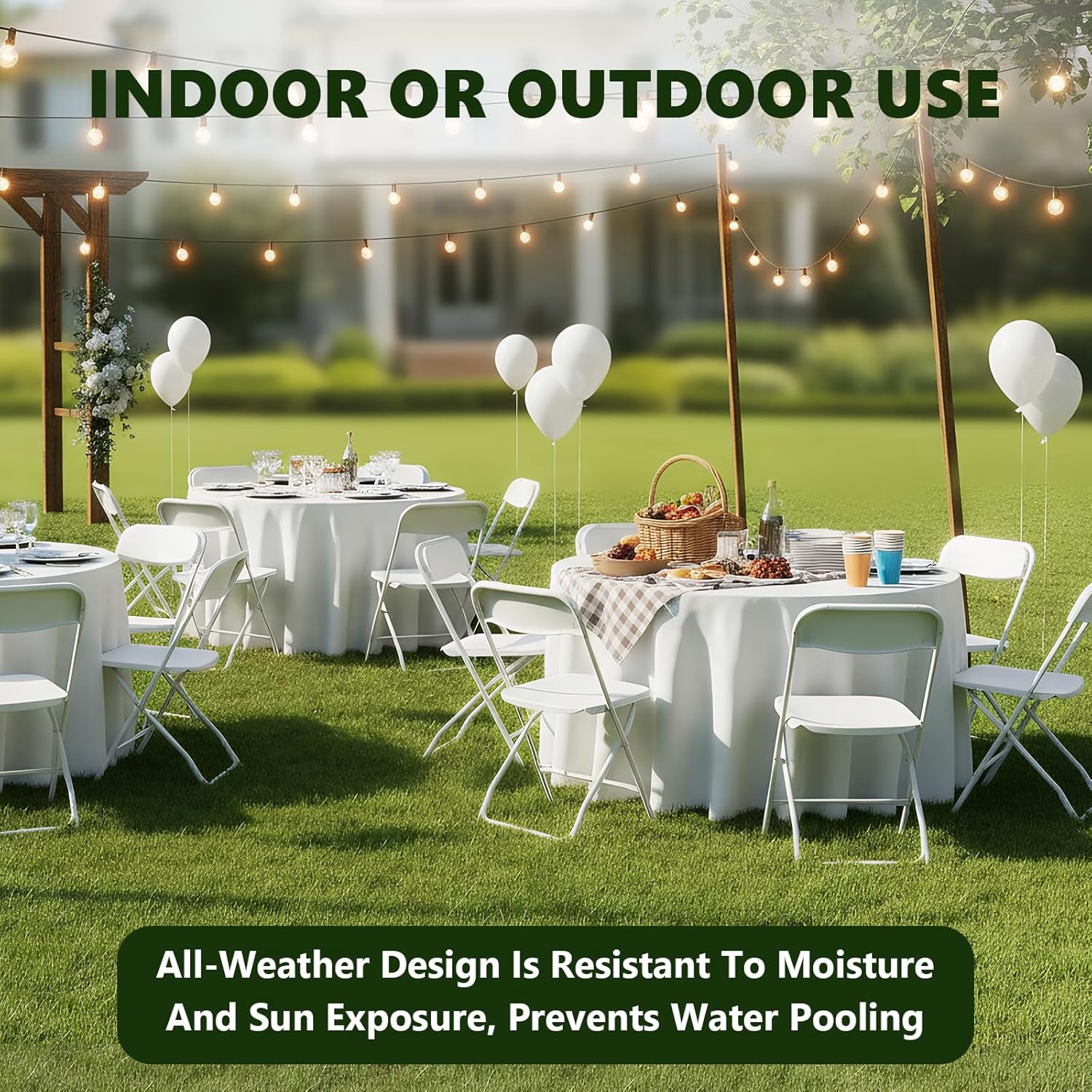 White Folding Chairs 6 Pack, Plastic Folding Chairs for Outside, Heavy Duty Foldable Chairs, Sturdy Metal Folding Chairs, 350 lbs Capacity, for Patio, Garden, Party
