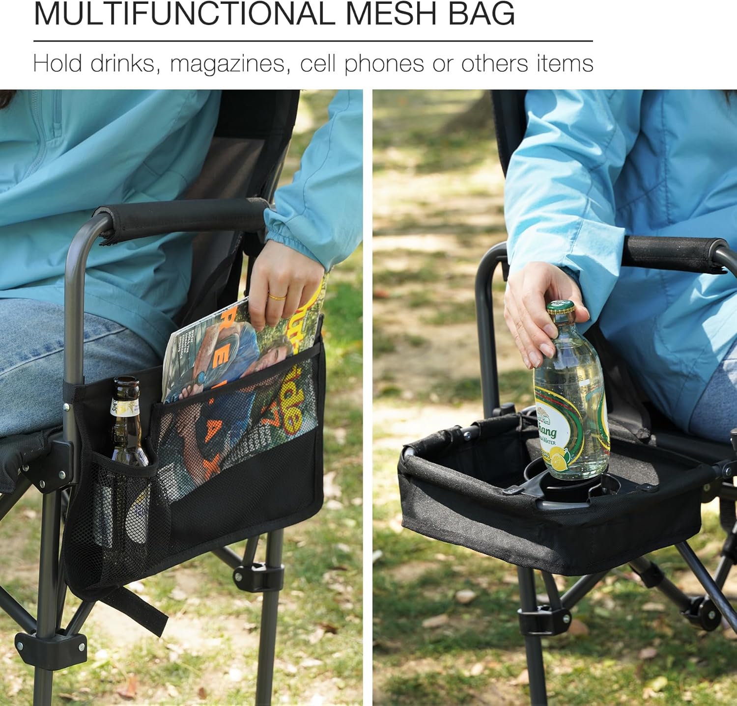 Portable 29" Seat Height Tall Folding Camping Chair High Foldable Directors Chair Bar Height Stool with Side Table and Storage Bag for Makeup Artist, Lawn,Craft Show,Supports 350LBS Black