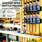 2 Pack Wall-Mounted Spray Bottle Holder, Heavy-Duty Steel Black Aerosol Can Storage Rack with 10 Holes, Spray Paint Can Organizer for Garage, Shop, Home, Tool Trailer & Service Truck