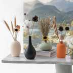 Ceramic Vase Set of 4 with Dried Flowers Round Matte | For Modern Minimalist Bohemian, Pampas Grass, Home, Office, Shelf, Living Room, Bedroom,Entryway Decor