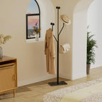 Coat Rack Stand, Freestanding Metal Coat Rack with Sturdy Marble Base, Modern Standing Coat Rack Tree with 8 Hooks for Entryway, Bedroom, Office & Hallway, Space-Saving Design, Black, 68.9 Inches Tall
