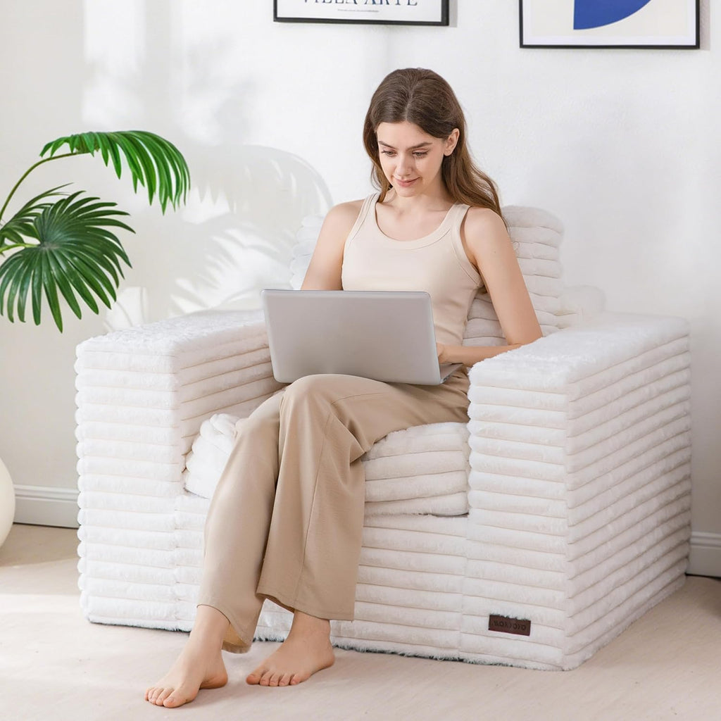 MAXYOYO Bean Bag Chair with Pillows, Floor Sofa with Armrests and Support, Plush Foam Filled Lounge Chair for Adults, Cozy Bean Bag Couch for Living Room, Bedroom, Apartment, Beige