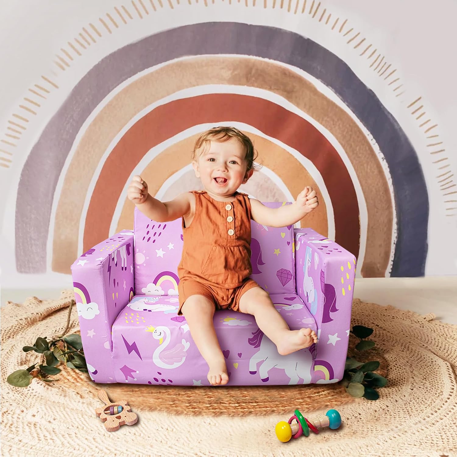 Kids Couch, 2-in-1 Toddler Sofa Fold Out, Soft Toddler Chair for Boys and Girls, Convertible Sofa to Lounger- Ideal for Napping, Reading, and Playing