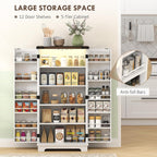 HOMCOM 47" LED Kitchen Pantry Cabinet, Farmhouse Storage Cabinet with 5 Deep Shelves and 12 Door Shelves, Freestanding Food Pantry with Barn Door, White