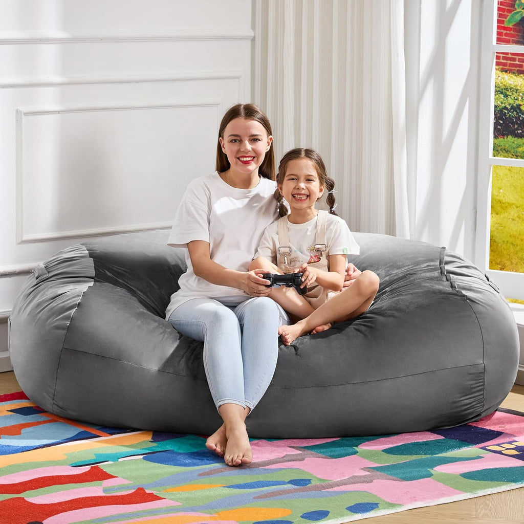 Hobestluk 4FT Bean Bag Chair Large Beanbag with Removable Cover Adult Bean Bag Chair with Portable Handle Desgin for Living Room Bedroom (Grey, 4FT)