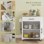 HOMCOM Kitchen Island with Storage, Rolling Kitchen Cart with AC Outlets and USB Ports, Microwave Stand with Towel and Spice Rack, White
