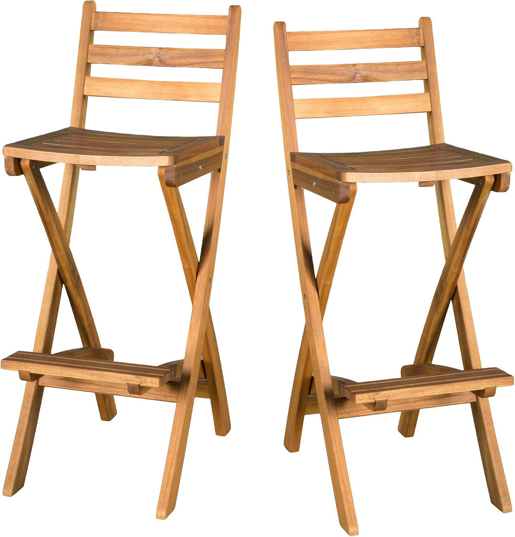 Christopher Knight Home Atlantic Outdoor Folding Wood Bar Stools | Acacia Wood Barstool Set of 2, 31" Seat Height, 2 PCS Outdoor Folding Chair for Garden, Porch, Poolside