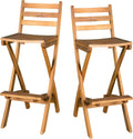 Christopher Knight Home Atlantic Outdoor Folding Wood Bar Stools | Acacia Wood Barstool Set of 2, 31" Seat Height, 2 PCS Outdoor Folding Chair for Garden, Porch, Poolside