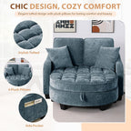 Oversized Curved Chaise Lounge Chair Indoor with Ottoman, 54.8" Cloud Boneless Reading Chair Soft Chenille Circle Couch w/Adjustable Backrest for Living Room, Apartroom, Bedroom, Blue