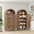 Arched Kitchen Pantry Cabinet,71" Tall Mid-Century Modern Arched Bookcase Vintage Storage Cabinet with Geometric Door and Adjustable Shelves,Bohemian Cupboard for Living Room,Dining Room