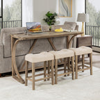 Holaki Bar Table and Chairs Set,4 Piece Console Table with Power Outlet, Counter Height Bar Table Set with 3 Padded Chairs, Industrial Breakfast Table Set for Living Room Dining Room(Yellow+Brown)