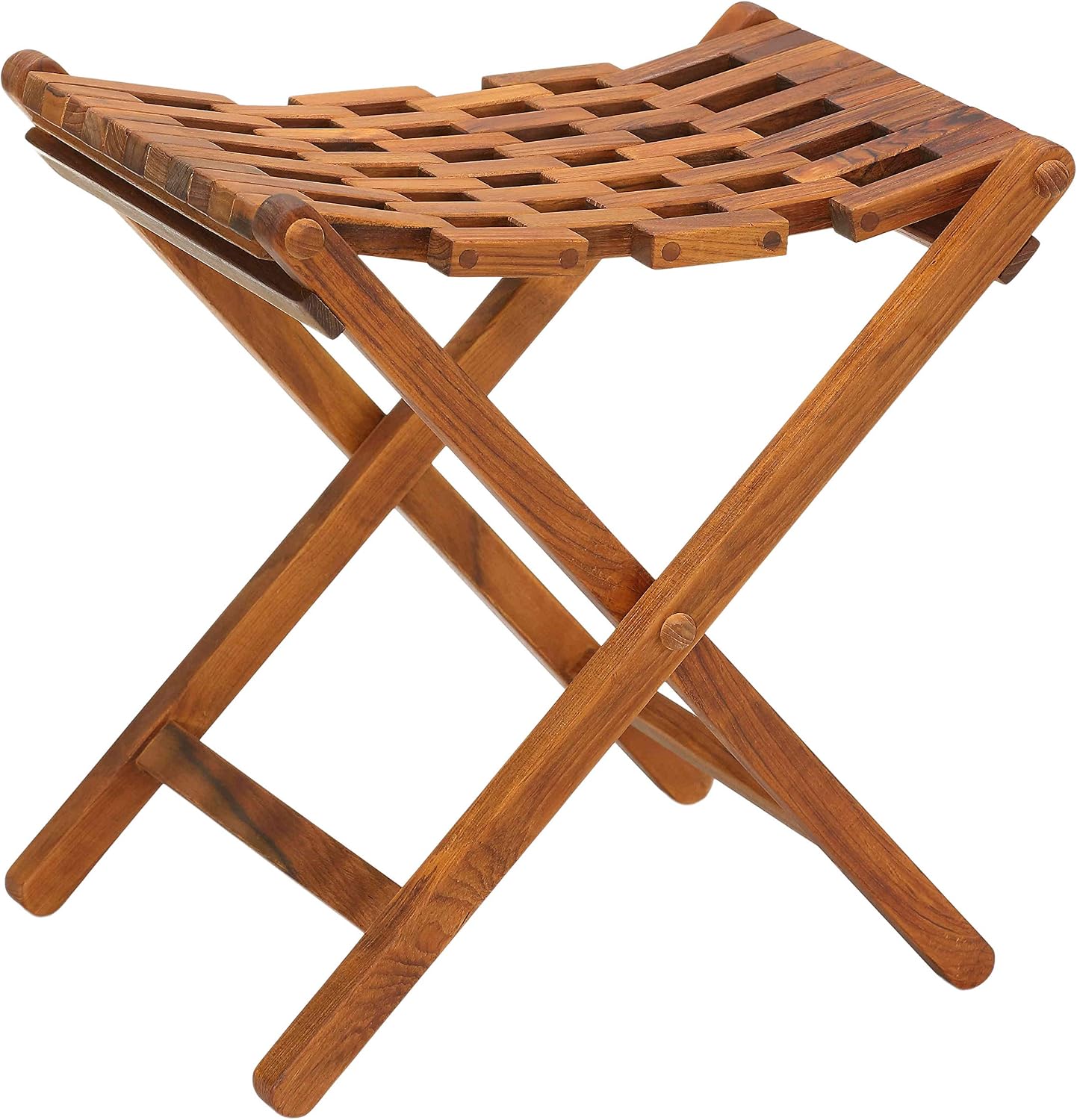 Bare Decor Mosaic Folding Stool in Solid Teak Wood, Brown