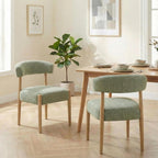 VKNOW Wooden Dining Chairs Set of 4, Modern Upholstered Dining Room Chairs with Rubberwood Legs and Curved Backrest, Fabric Kitchen Chairs for Farmhouse/Living Room/Dining Room, Green