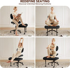 Cross Legged Office Chair with Wheels for ADHD, Ergonomic 360° Swivel Height-Adjustable Meditation Chair for Yoga, Wide Kneeling Chair with Strong Lumbar Support, Teddy Fabric, Black