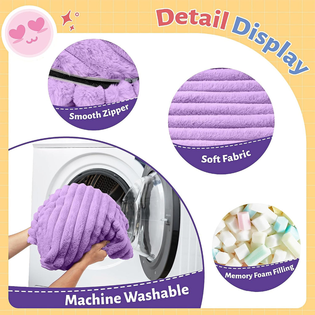 HABUTWAY 2FT Bean Bag Chair, 2' Bean Bag Chairs with Memory Foam Filled, Small Comfy Beanbag Chair with Stripe Plush Cover for Living Room Bedroom Dorm，Purple