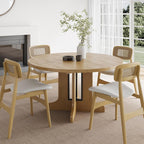 Feonase 59" Round Extendable Dining Room Table for 6, Modern Oval Kitchen Table with Heavy Duty Wood Base, for Kitchen Dining Living Room, Easy Assembly, Noise-Free, Oak