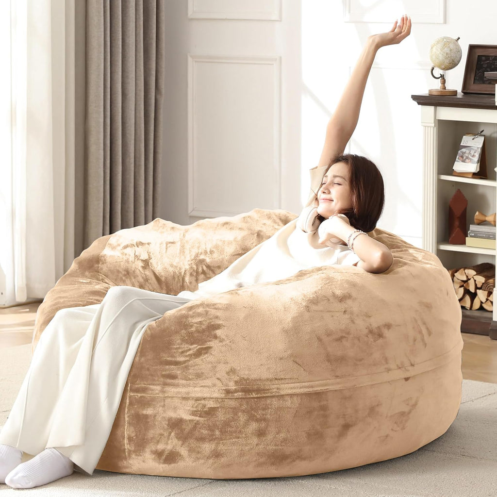 Bean Bag Chair for Adults Soft Comfy Bean Bag for Adults, Cozy Reading Chair, Large Round Bean Bag Couch, Versatile Living Room & Bedroom Chairs (Apricot, 4FT)