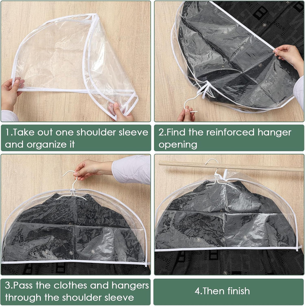 Patelai 8 Pcs 2" Gusseted Shoulder Covers for Hanging Clothes 24" x 12" Plastic Garment Dust Covers Protectors for Closet Storage Suit, Coats, Jackets, Dress Closet Storage (Transparent)