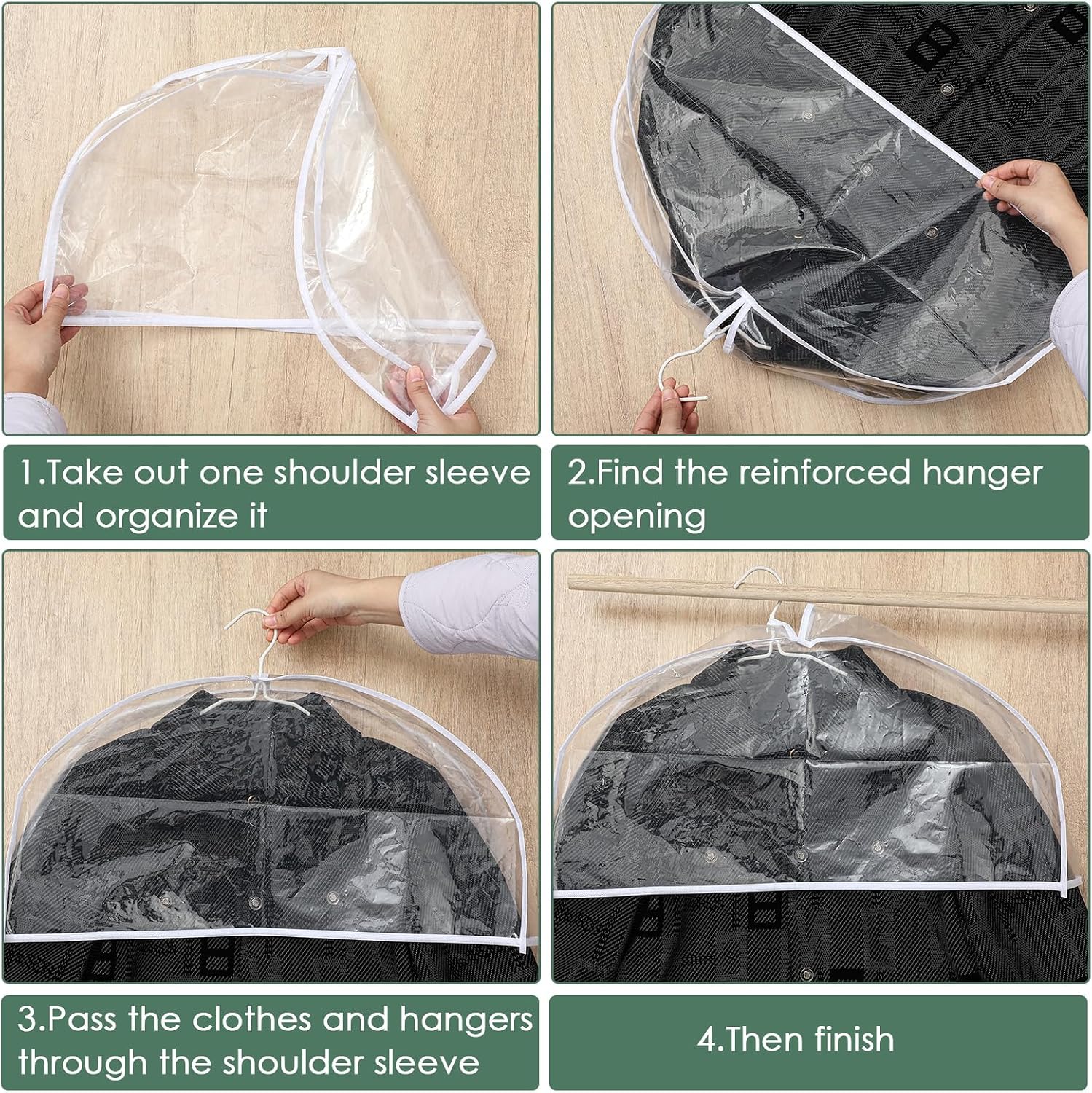 Patelai 8 Pcs 2" Gusseted Shoulder Covers for Hanging Clothes 24" x 12" Plastic Garment Dust Covers Protectors for Closet Storage Suit, Coats, Jackets, Dress Closet Storage (Transparent)