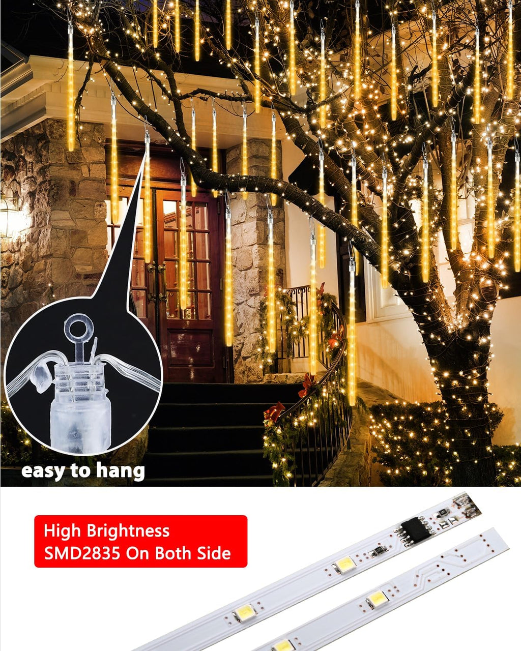Flacchi Warm White 20 Tubes 480 LED Raindrop Meteor Shower Icicle Lights with Timer Function Cascading Falling Rain Lights for Holiday Party Christmas Decorations