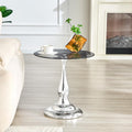 Round Glass Side Table with Silver Metal Base, 19.6'' Gray Tempered Glass Top, Modern Glass Round End Table for Living Room Office, Small Metal Side Table for Compact Space